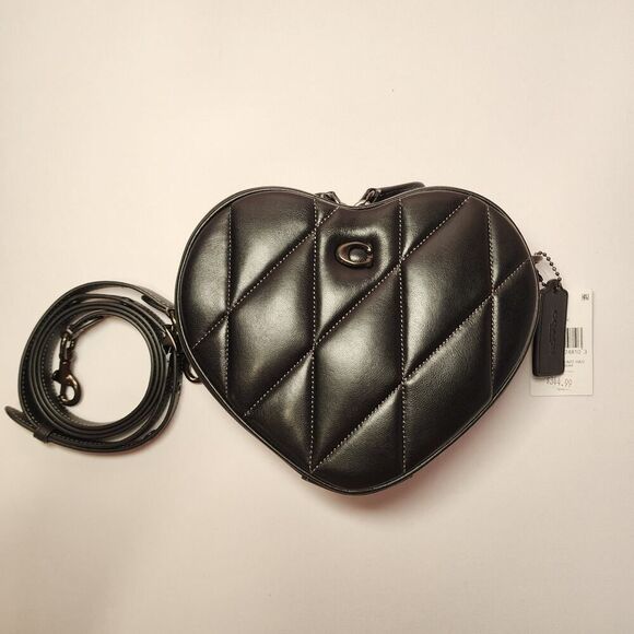 NWT COACH CE725 Quilted Leather Heart Crossbody Bag Quilting Black - Picture 1 of 8